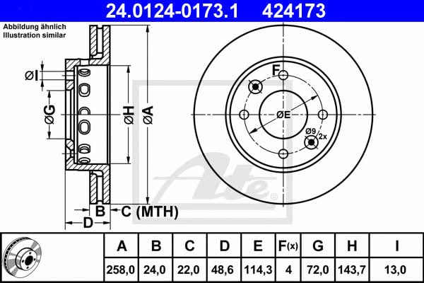 Ate 24.0124-0173.1 Тормозной диск передний вентилируемый 24012401731: Отличная цена - Купить в Польше на 2407.PL!