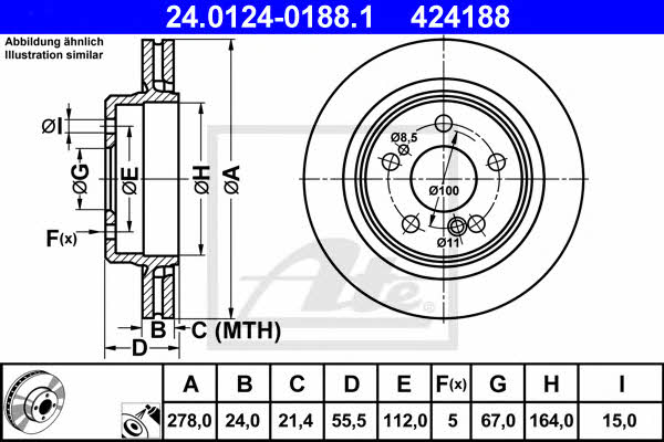 Ate 24.0124-0188.1 Rear ventilated brake disc 24012401881: Buy near me in Poland at 2407.PL - Good price!
