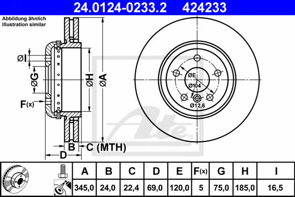 Ate 24.0124-0233.2 Rear ventilated brake disc 24012402332: Buy near me in Poland at 2407.PL - Good price!