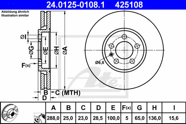 Ate 24.0125-0108.1 Front brake disc ventilated 24012501081: Buy near me in Poland at 2407.PL - Good price!