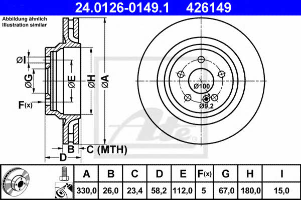 Ate 24.0126-0149.1 Rear ventilated brake disc 24012601491: Buy near me in Poland at 2407.PL - Good price!