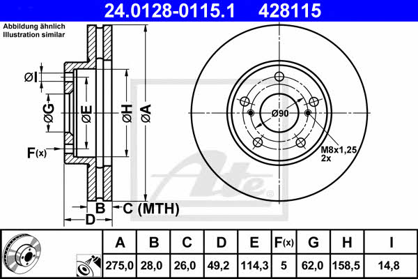 Ate 24.0128-0115.1 Тормозной диск передний вентилируемый 24012801151: Отличная цена - Купить в Польше на 2407.PL!