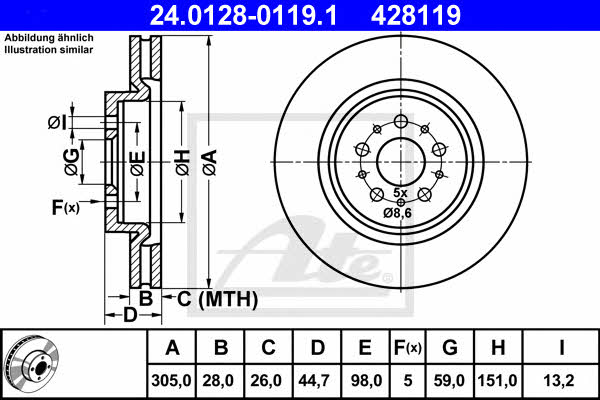 Ate 24.0128-0119.1 Тормозной диск передний вентилируемый 24012801191: Отличная цена - Купить в Польше на 2407.PL!