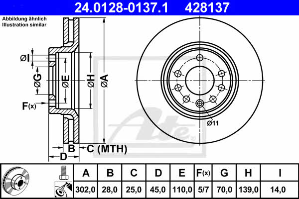Ate 24.0128-0137.1 Тормозной диск передний вентилируемый 24012801371: Отличная цена - Купить в Польше на 2407.PL!