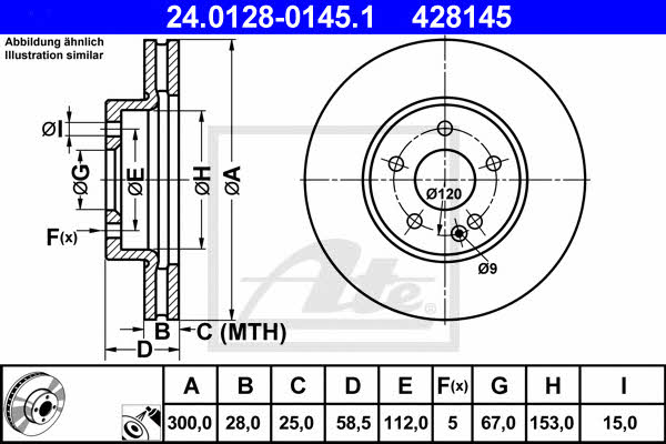 Ate 24.0128-0145.1 Тормозной диск передний вентилируемый 24012801451: Отличная цена - Купить в Польше на 2407.PL!