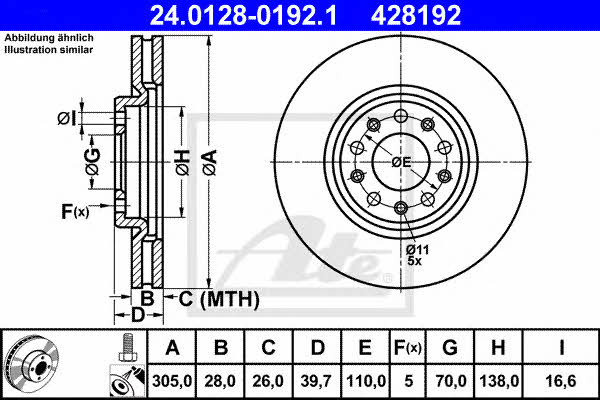 Ate 24.0128-0192.1 Тормозной диск передний вентилируемый 24012801921: Отличная цена - Купить в Польше на 2407.PL!