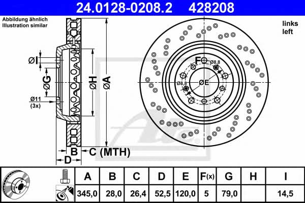 Ate 24.0128-0208.2 Тормозной диск передний вентилируемый 24012802082: Купить в Польше - Отличная цена на 2407.PL!
