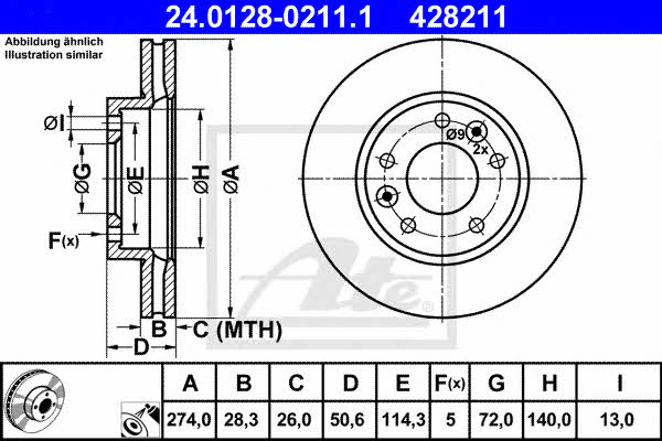 Scheibenbremsen KIA Carnival (Kia Carnival): 24012802111 Ate Bremsscheibe vorne belüftet