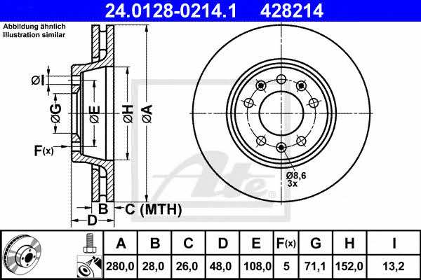 Ate 24.0128-0214.1 Тормозной диск передний вентилируемый 24012802141: Отличная цена - Купить в Польше на 2407.PL!