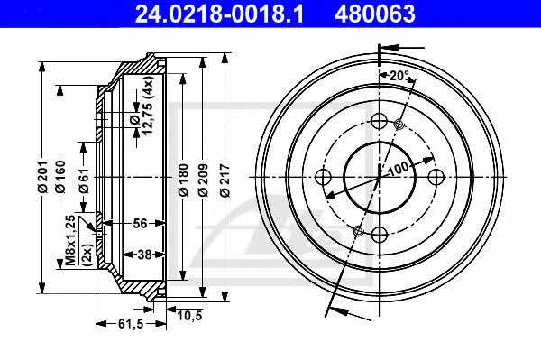 Ate 24.0218-0018.1 Rear brake drum 24021800181: Buy near me in Poland at 2407.PL - Good price!