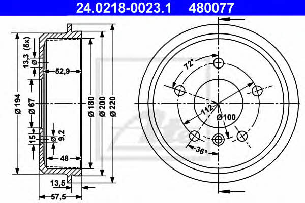 Ate 24.0218-0023.1 Rear brake drum 24021800231: Buy near me in Poland at 2407.PL - Good price!