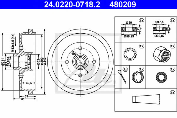 Ate 24.0220-0718.2 Brake drum with wheel bearing, assy 24022007182: Buy near me at 2407.PL in Poland at an Affordable price!