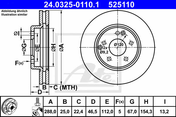 Ate 24.0325-0110.1 Тормозной диск передний вентилируемый 24032501101: Отличная цена - Купить в Польше на 2407.PL!
