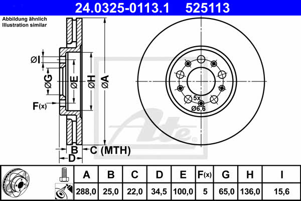 Ate 24.0325-0113.1 Тормозной диск передний вентилируемый 24032501131: Отличная цена - Купить в Польше на 2407.PL!
