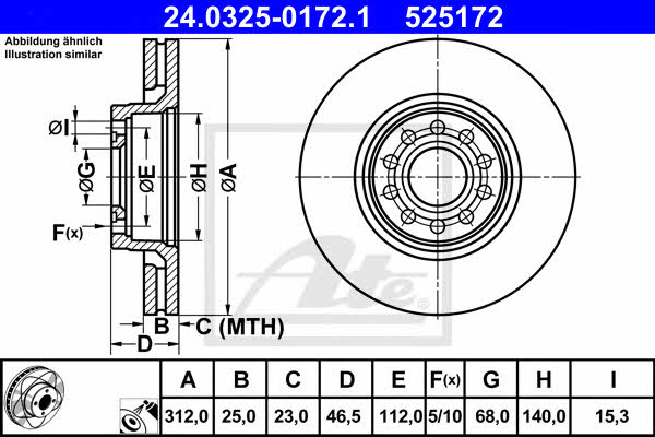 Ate 24.0325-0172.1 Front brake disc ventilated 24032501721: Buy near me in Poland at 2407.PL - Good price!