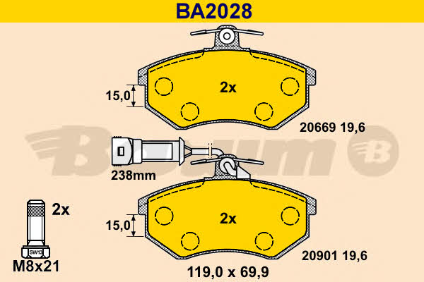 Barum BA2028 Brake Pad Set, disc brake BA2028: Buy near me in Poland at 2407.PL - Good price!