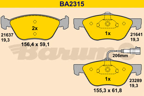 Barum BA2315 Гальмівні колодки, комплект BA2315: Приваблива ціна - Купити у Польщі на 2407.PL!