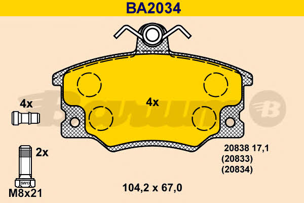 Barum BA2034 Тормозные колодки дисковые, комплект BA2034: Отличная цена - Купить в Польше на 2407.PL!