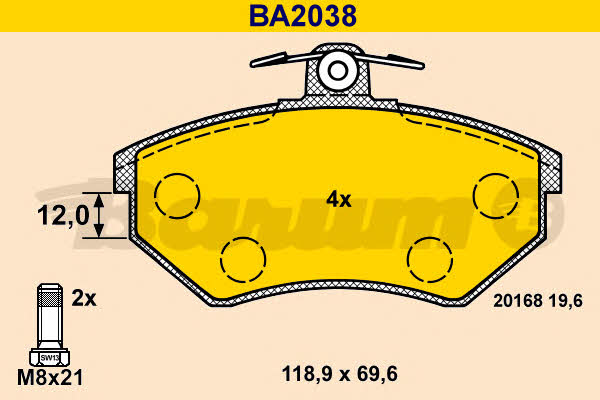 Barum BA2038 Гальмівні колодки, комплект BA2038: Приваблива ціна - Купити у Польщі на 2407.PL!