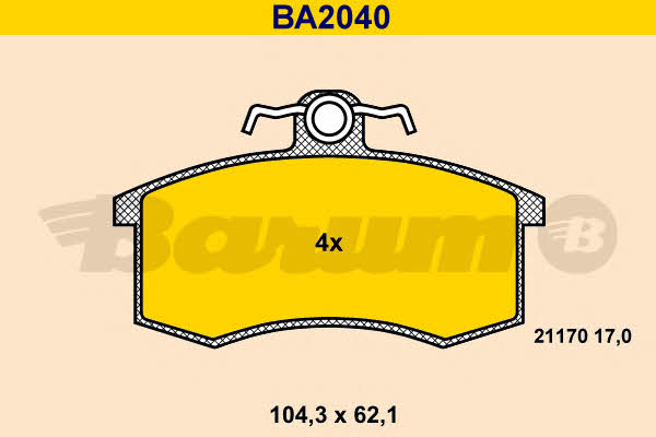 Barum BA2040 Brake Pad Set, disc brake BA2040: Buy near me in Poland at 2407.PL - Good price!