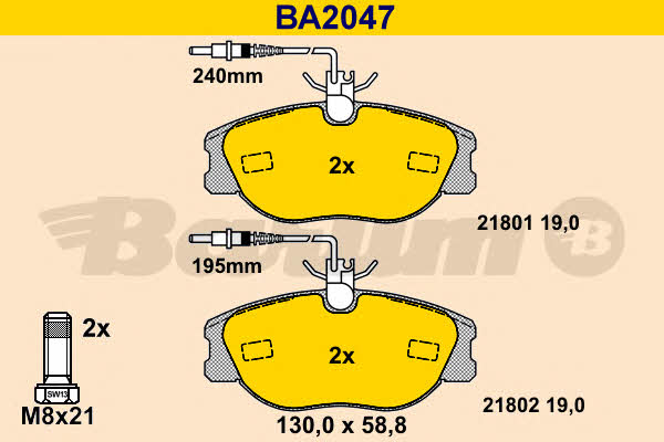 Barum BA2047 Гальмівні колодки, комплект BA2047: Приваблива ціна - Купити у Польщі на 2407.PL!