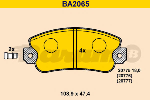 Barum BA2065 Гальмівні колодки, комплект BA2065: Приваблива ціна - Купити у Польщі на 2407.PL!
