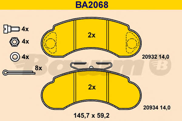 Barum BA2068 Гальмівні колодки, комплект BA2068: Приваблива ціна - Купити у Польщі на 2407.PL!