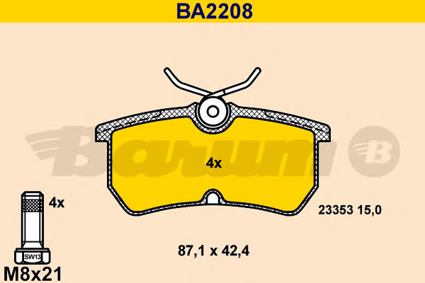 Barum BA2208 Тормозные колодки дисковые, комплект BA2208: Отличная цена - Купить в Польше на 2407.PL!