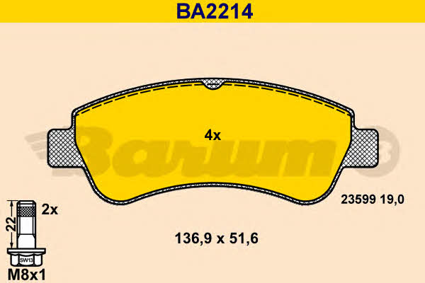 Barum BA2214 Гальмівні колодки, комплект BA2214: Приваблива ціна - Купити у Польщі на 2407.PL!