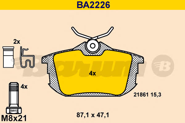 Barum BA2226 Гальмівні колодки, комплект BA2226: Приваблива ціна - Купити у Польщі на 2407.PL!