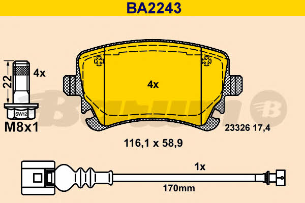Barum BA2243 Brake Pad Set, disc brake BA2243: Buy near me in Poland at 2407.PL - Good price!