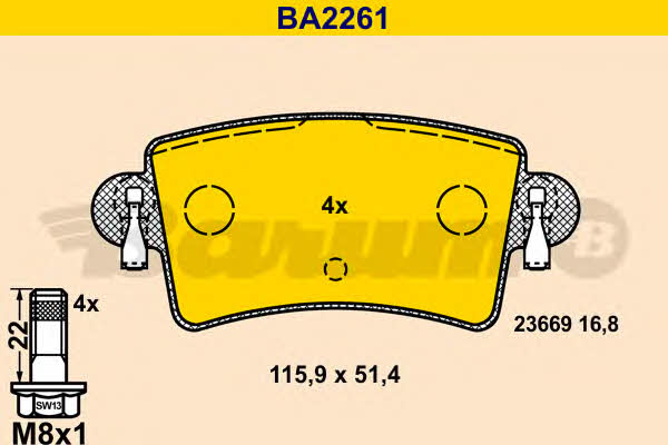 Barum BA2261 Brake Pad Set, disc brake BA2261: Buy near me in Poland at 2407.PL - Good price!