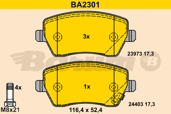 Barum BA2301 Тормозные колодки дисковые, комплект BA2301: Отличная цена - Купить в Польше на 2407.PL!