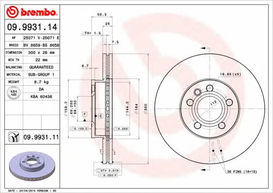 Breco BV 8659 Front brake disc ventilated BV8659: Buy near me in Poland at 2407.PL - Good price!
