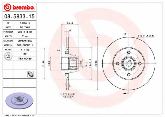 Breco BC 7483 Rear brake disc, non-ventilated BC7483: Buy near me in Poland at 2407.PL - Good price!