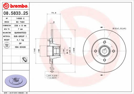Breco BC 7484 Rear brake disc, non-ventilated BC7484: Buy near me in Poland at 2407.PL - Good price!