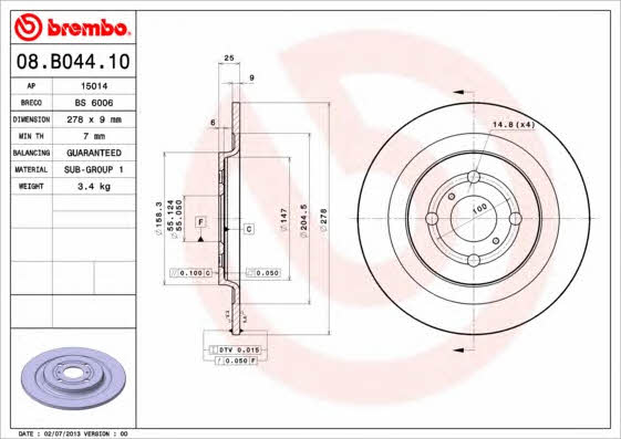 Breco BS 6006 Тормозной диск задний невентилируемый BS6006: Отличная цена - Купить в Польше на 2407.PL!