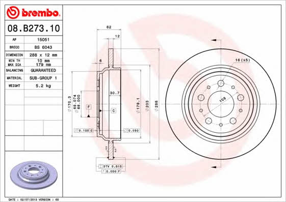 Breco BS 6043 Тормозной диск задний невентилируемый BS6043: Отличная цена - Купить в Польше на 2407.PL!