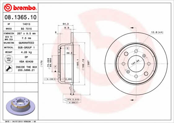 Breco BS 7015 Тормозной диск задний невентилируемый BS7015: Отличная цена - Купить в Польше на 2407.PL!