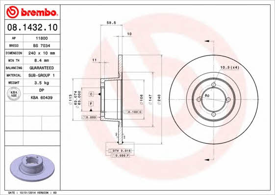 Breco BS 7034 Тормозной диск передний невентилируемый BS7034: Отличная цена - Купить в Польше на 2407.PL!