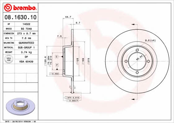 Breco BS 7049 Тормозной диск передний невентилируемый BS7049: Отличная цена - Купить в Польше на 2407.PL!
