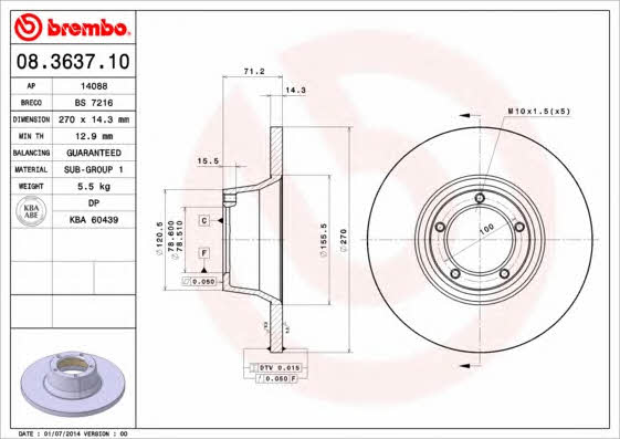 Breco BS 7216 Тормозной диск передний невентилируемый BS7216: Отличная цена - Купить в Польше на 2407.PL!