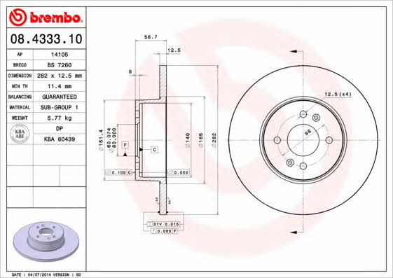 Breco BS 7260 Тормозной диск передний невентилируемый BS7260: Купить в Польше - Отличная цена на 2407.PL!