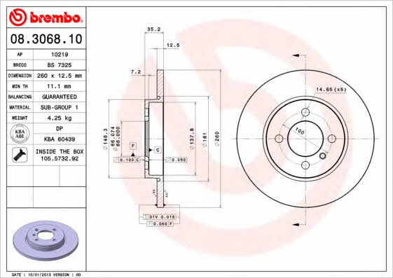 Breco BS 7325 Тормозной диск передний невентилируемый BS7325: Отличная цена - Купить в Польше на 2407.PL!