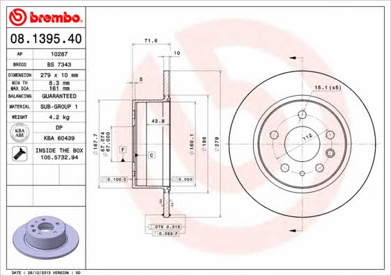 Breco BS 7343 Тормозной диск задний невентилируемый BS7343: Отличная цена - Купить в Польше на 2407.PL!