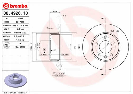 Breco BS 7357 Тормозной диск передний невентилируемый BS7357: Отличная цена - Купить в Польше на 2407.PL!