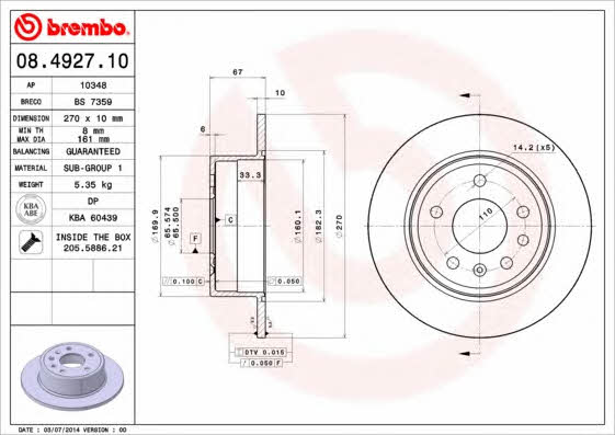 Breco BS 7359 Тормозной диск задний невентилируемый BS7359: Отличная цена - Купить в Польше на 2407.PL!