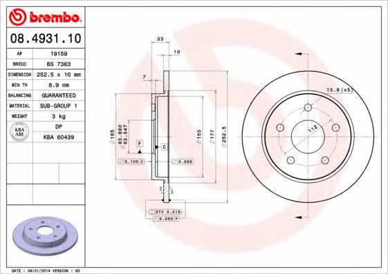 Breco BS 7363 Тормозной диск задний невентилируемый BS7363: Отличная цена - Купить в Польше на 2407.PL!