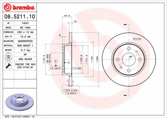 Breco BS 7394 Тормозной диск передний невентилируемый BS7394: Отличная цена - Купить в Польше на 2407.PL!