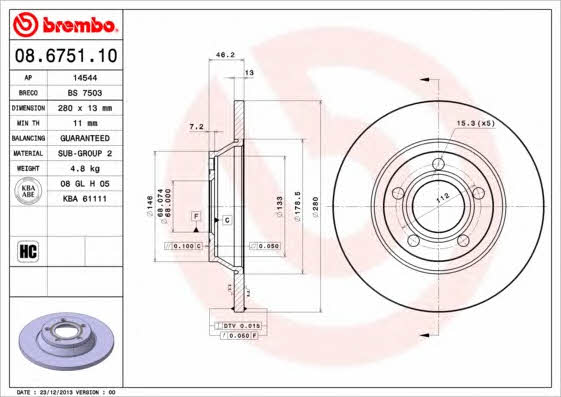 Breco BS 7503 Тормозной диск передний невентилируемый BS7503: Отличная цена - Купить в Польше на 2407.PL!